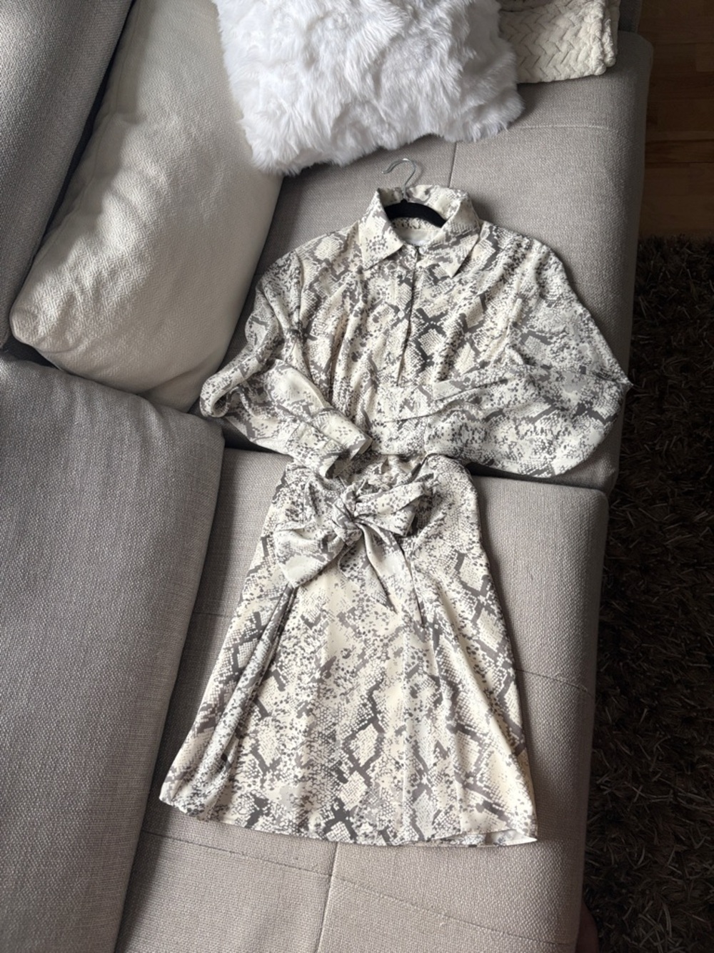 Printed Shirt Dress in Neutral Snake-Print
